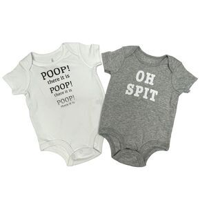 Lullaby Lane Baby Infant Onsies SET of 2 White and Gray Size 6-9 Months